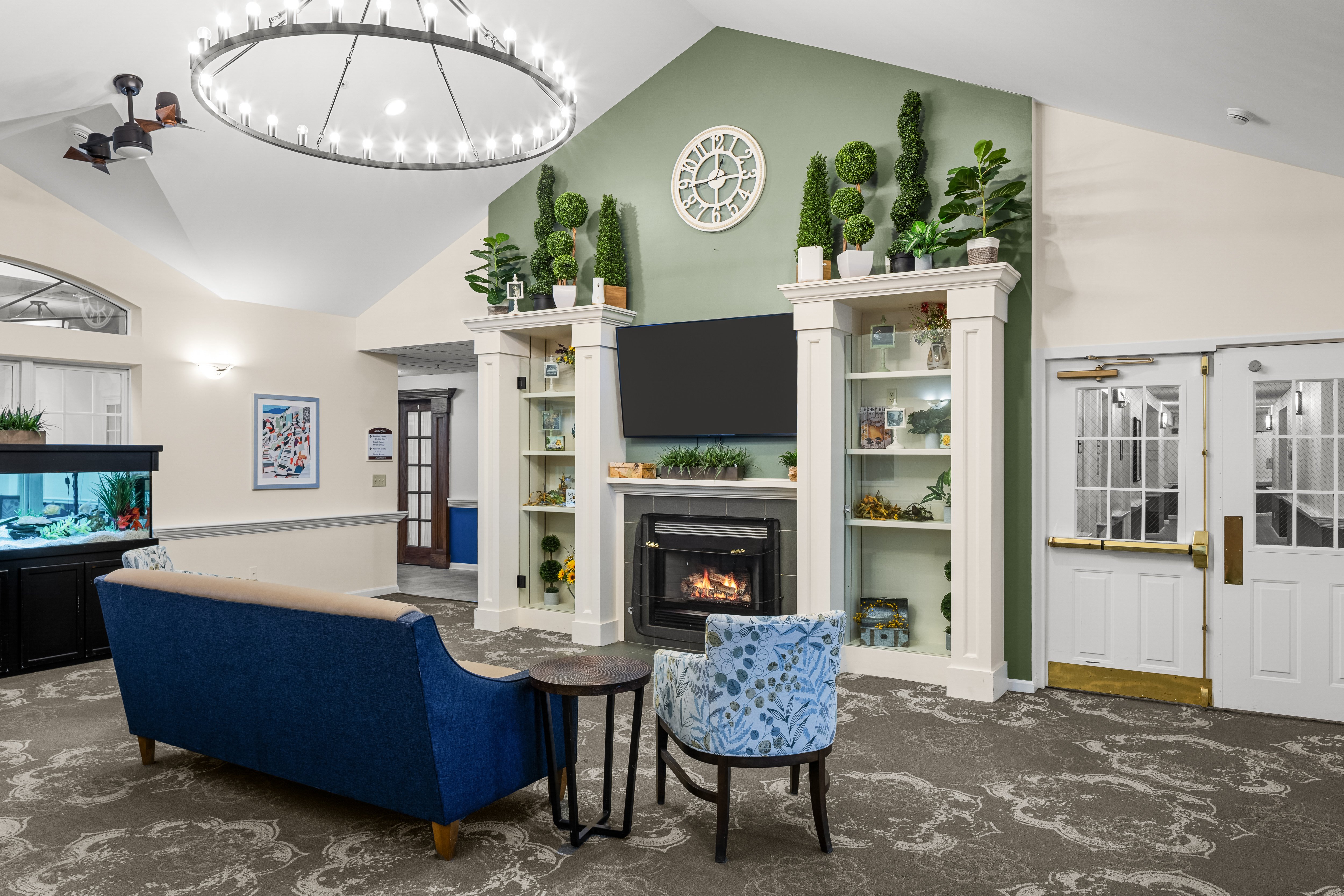 Somerford House and Place Hagerstown common area with fireplace
